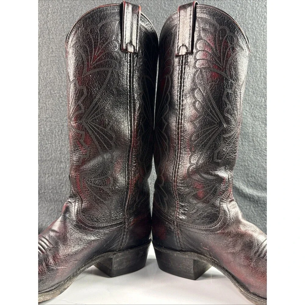 Vintage Dan Post Burgundy Red Black Leather Cowboy Boots 7M Women Western Rodeo